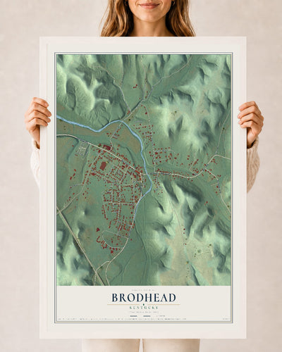 Map of Brodhead, Kentucky, 24 x 36 inch print in a white wood frame