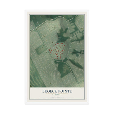 Map of Broeck Pointe, Kentucky, 12 x 18 inch print in a white wood frame