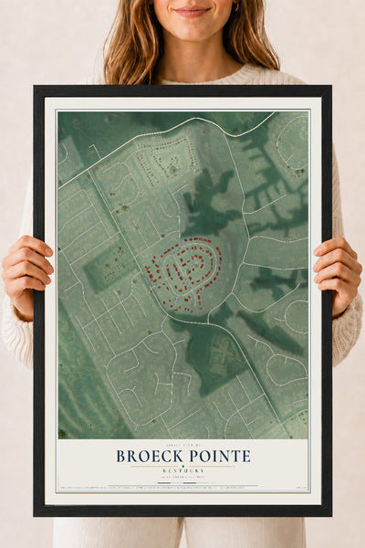 Map of Broeck Pointe, Kentucky, 18 x 24 inch print in a black wood frame