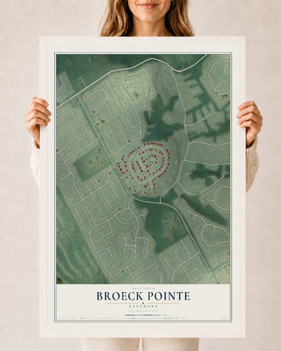 Map of Broeck Pointe, Kentucky, 24 x 36 inch print in a white wood frame