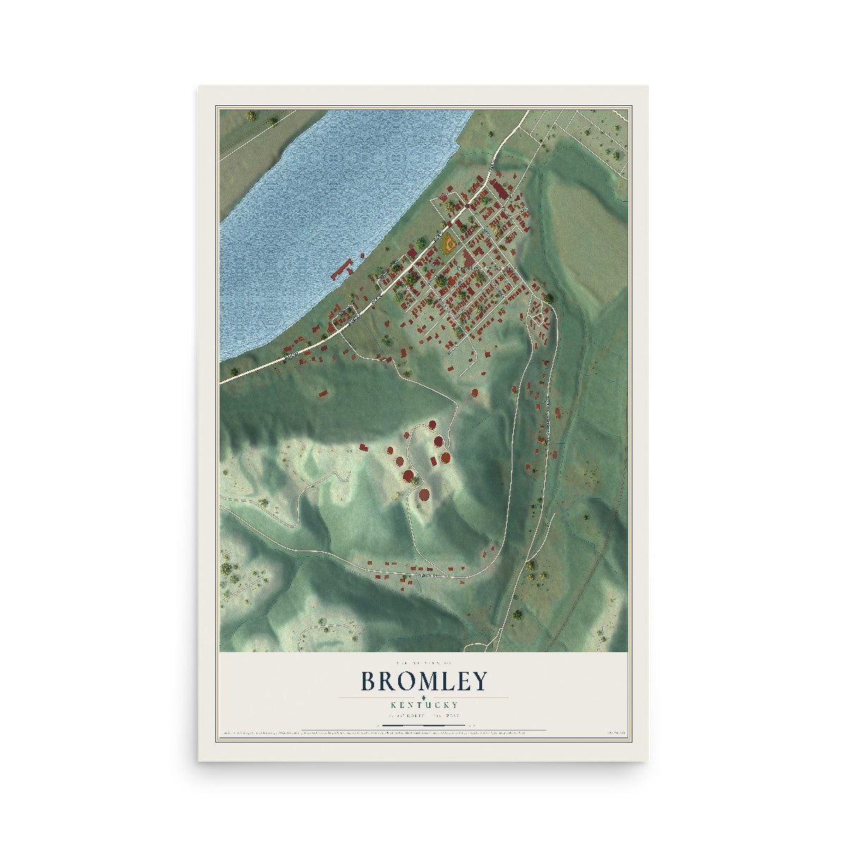 Map of Bromley, Kentucky, 12 x 18 inch unframed archival matte print