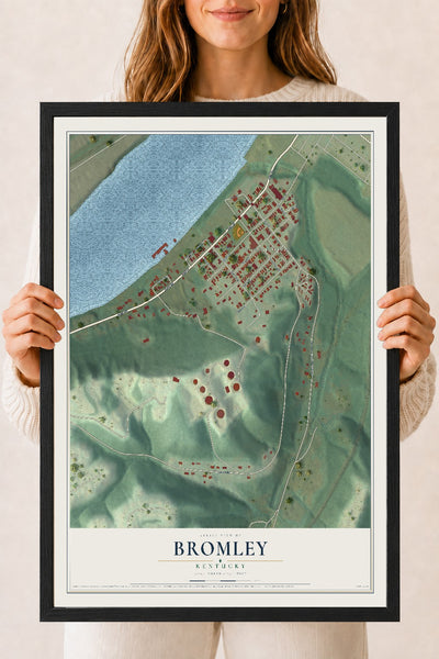 Map of Bromley, Kentucky, 18 x 24 inch print in a black wood frame