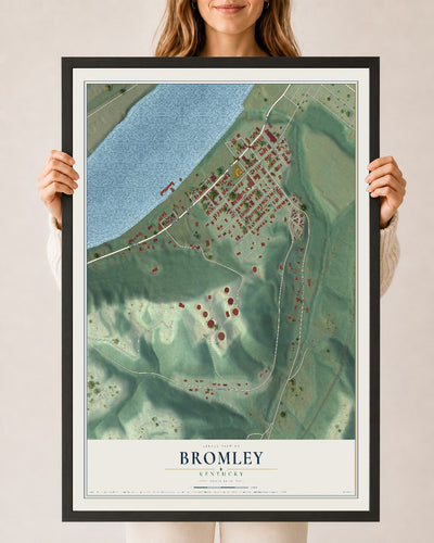 Map of Bromley, Kentucky, 24 x 36 inch print in a black wood frame