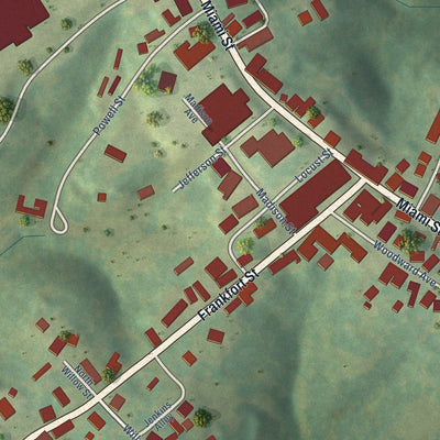 Close-up of the map of Brooksville, Kentucky print showing street and building detail
