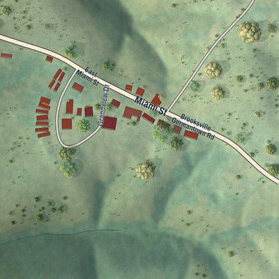 Second close-up of the map of Brooksville, Kentucky print showing more streets and buildings