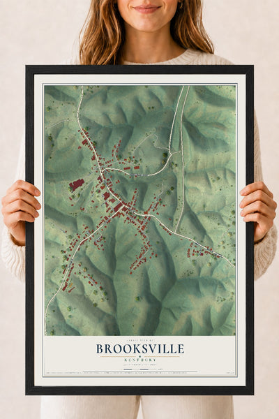 Map of Brooksville, Kentucky, 18 x 24 inch print in a black wood frame