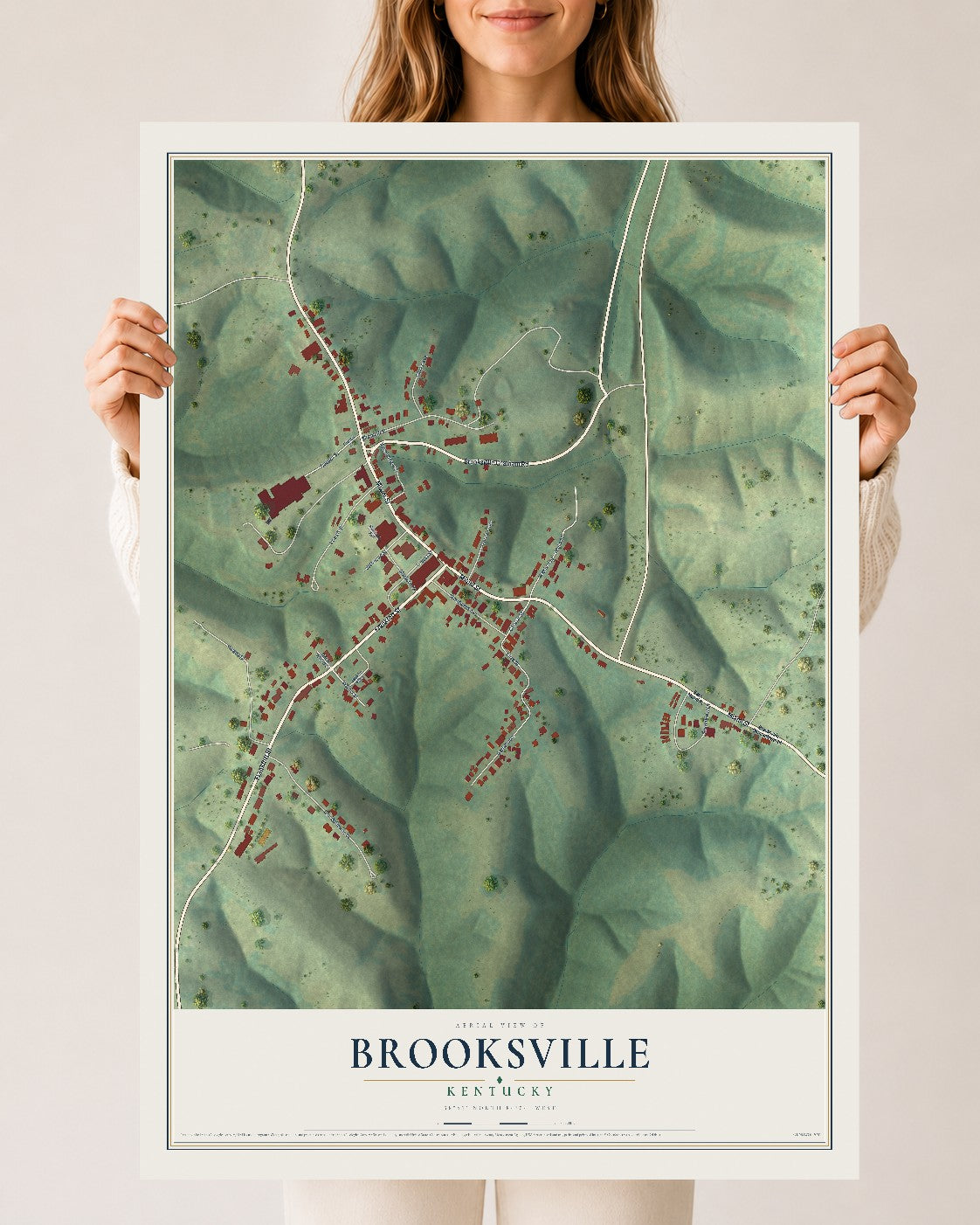 Map of Brooksville, Kentucky, 24 x 36 inch unframed archival matte print
