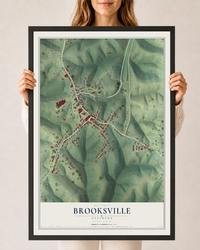 Map of Brooksville, Kentucky, 24 x 36 inch print in a black wood frame