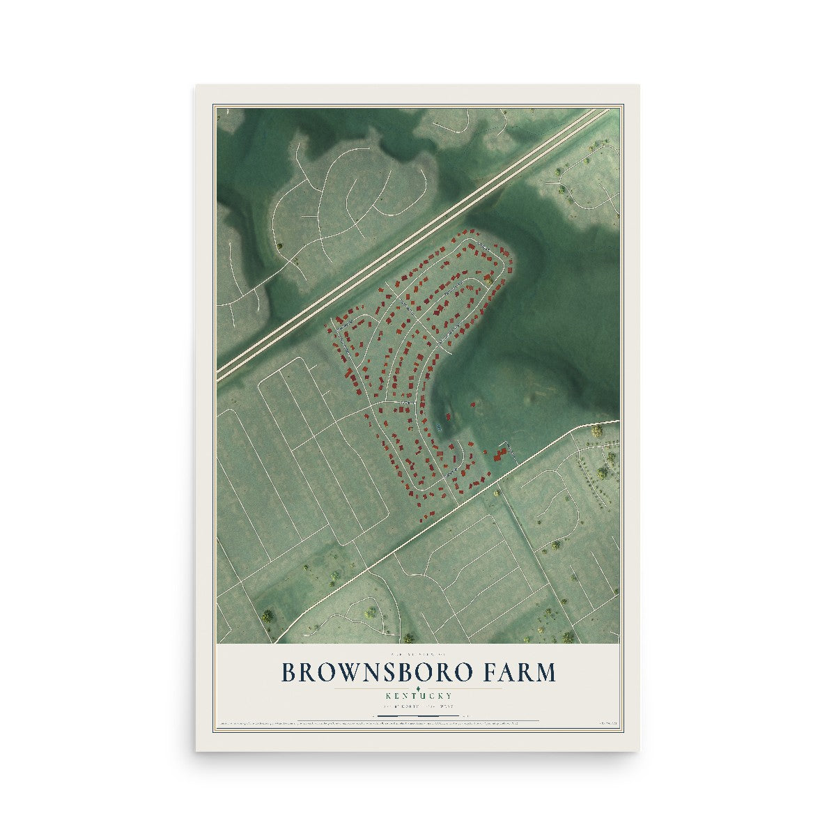 Map of Brownsboro Farm, Kentucky, 12 x 18 inch unframed archival matte print