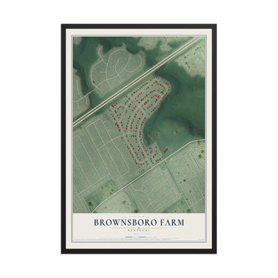 Map of Brownsboro Farm, Kentucky, 12 x 18 inch print in a black wood frame