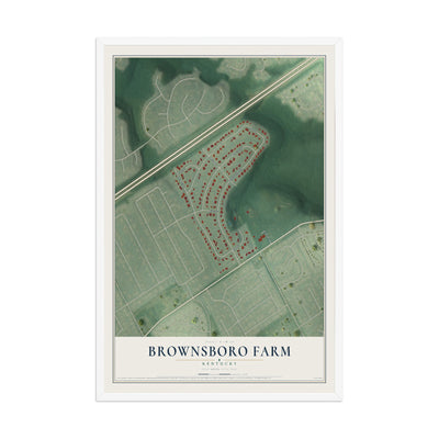 Map of Brownsboro Farm, Kentucky, 12 x 18 inch print in a white wood frame