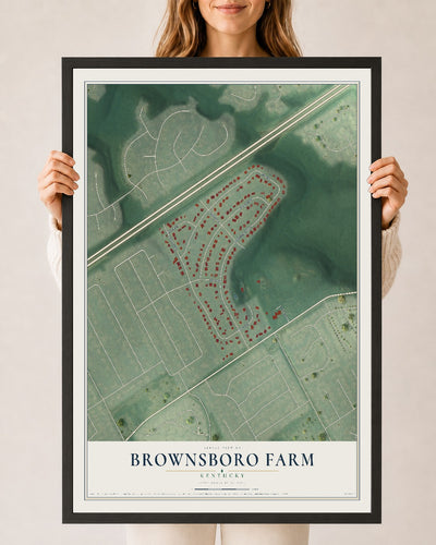 Map of Brownsboro Farm, Kentucky, 24 x 36 inch print in a black wood frame