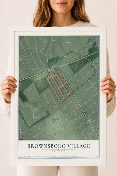 Map of Brownsboro Village, Kentucky, 18 x 24 inch print in a white wood frame