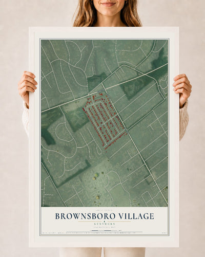 Map of Brownsboro Village, Kentucky, 24 x 36 inch print in a white wood frame