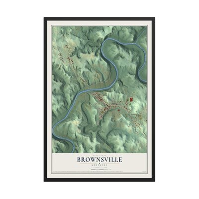 Map of Brownsville, Kentucky, 12 x 18 inch print in a black wood frame