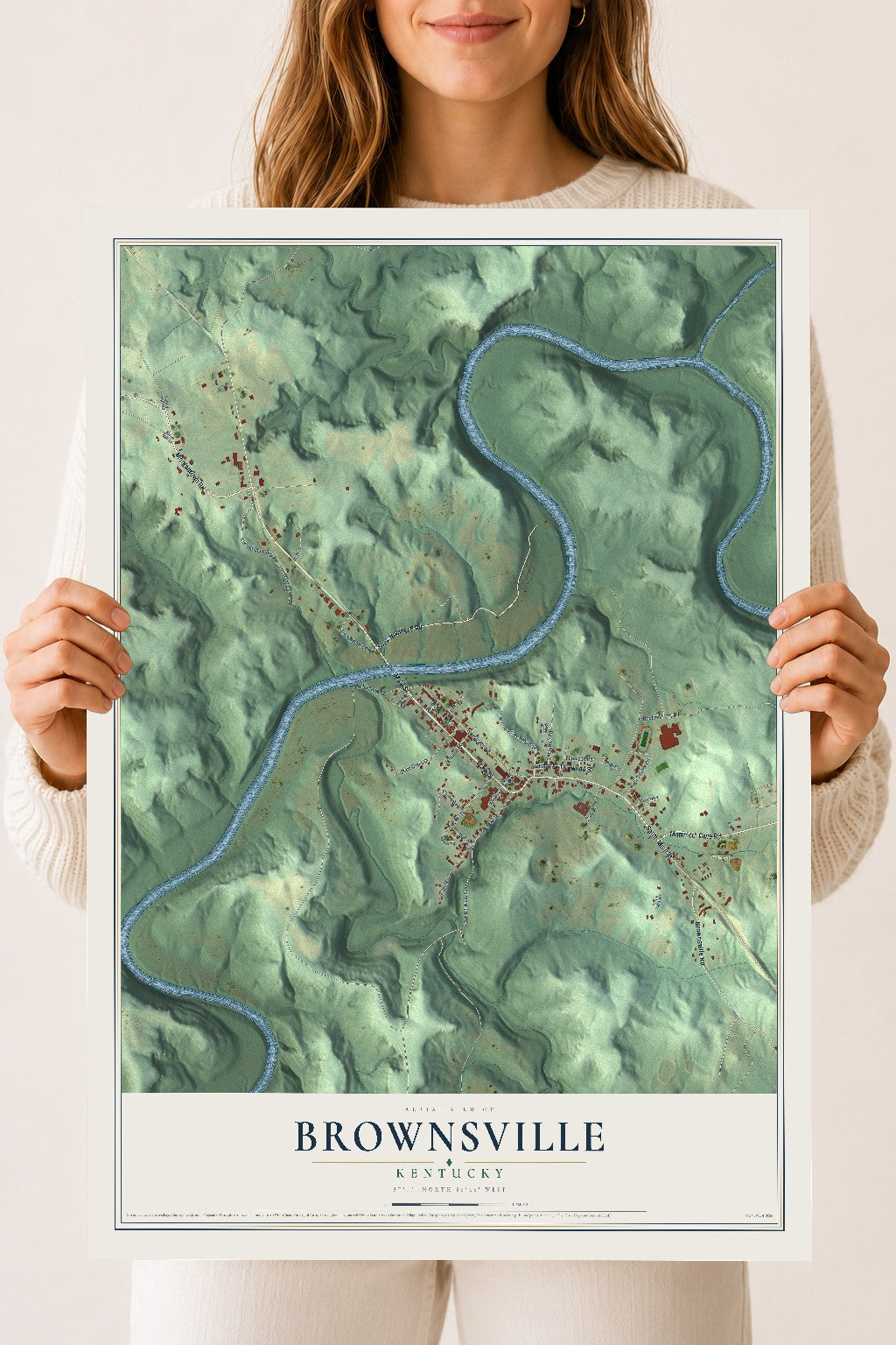 Map of Brownsville, Kentucky, 18 x 24 inch unframed archival matte print