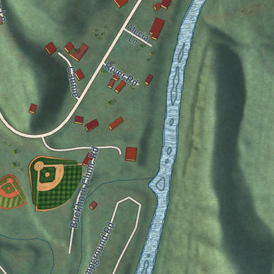 Second close-up of the map of Buckhorn, Kentucky print showing more streets and buildings