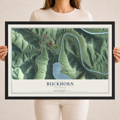 Map of Buckhorn, Kentucky, 18 x 24 inch print in a black wood frame