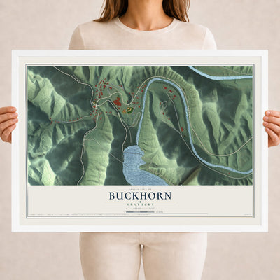 Map of Buckhorn, Kentucky, 18 x 24 inch print in a white wood frame