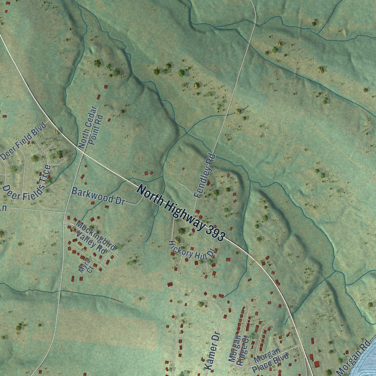Second close-up of the map of Buckner, Kentucky print showing more streets and buildings