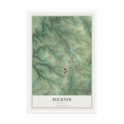 Map of Buckner, Kentucky, 12 x 18 inch print in a white wood frame