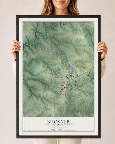 Map of Buckner, Kentucky, 24 x 36 inch print in a black wood frame