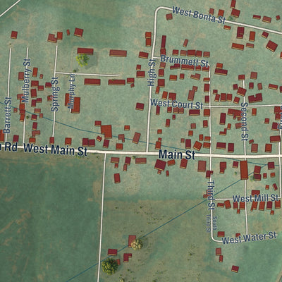 Close-up of the map of Burgin, Kentucky print showing street and building detail