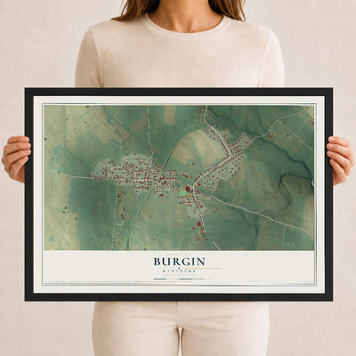 Map of Burgin, Kentucky, 12 x 18 inch print in a black wood frame