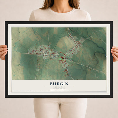 Map of Burgin, Kentucky, 18 x 24 inch print in a black wood frame