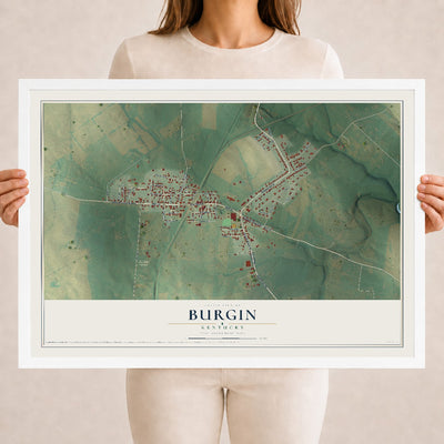 Map of Burgin, Kentucky, 18 x 24 inch print in a white wood frame