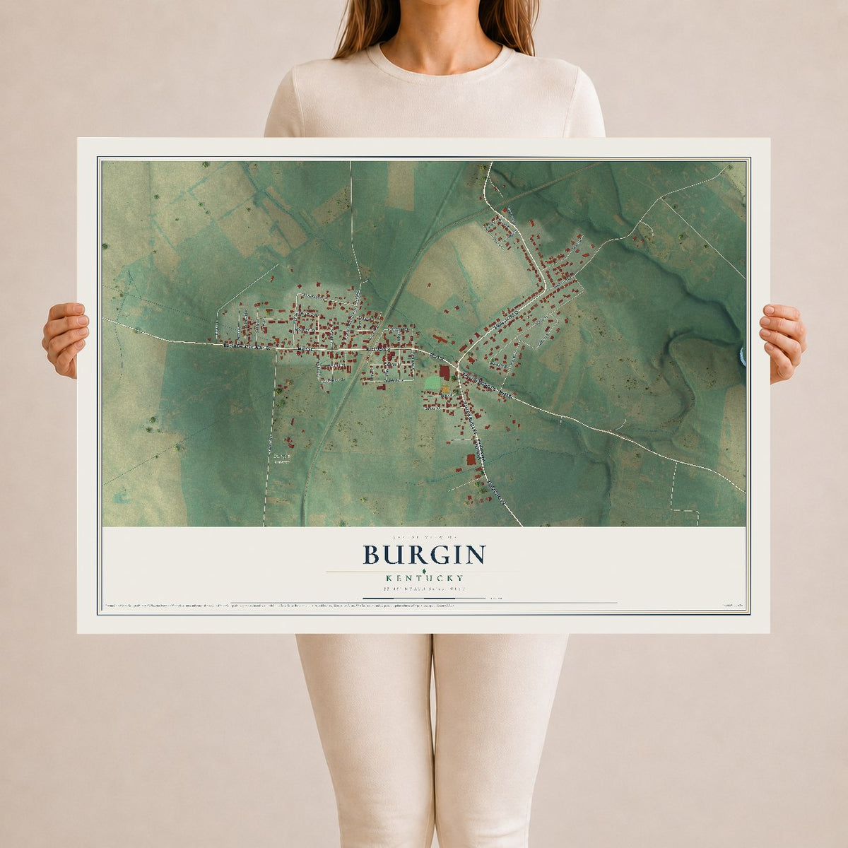 Map of Burgin, Kentucky, 24 x 36 inch unframed archival matte print