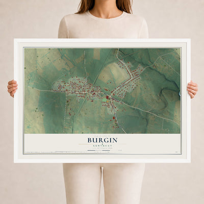 Map of Burgin, Kentucky, 24 x 36 inch print in a white wood frame