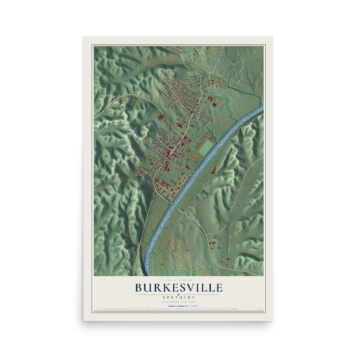 Map of Burkesville, Kentucky, 12 x 18 inch unframed archival matte print