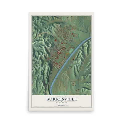 Map of Burkesville, Kentucky, 12 x 18 inch unframed archival matte print