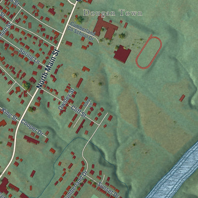 Second close-up of the map of Burkesville, Kentucky print showing more streets and buildings