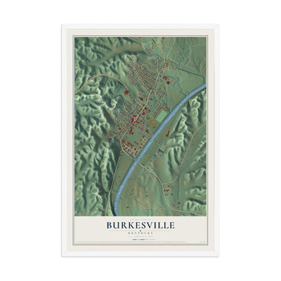 Map of Burkesville, Kentucky, 12 x 18 inch print in a white wood frame