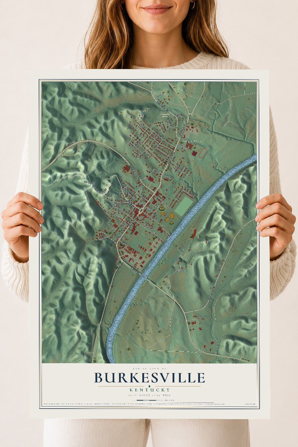 Map of Burkesville, Kentucky, 18 x 24 inch unframed archival matte print