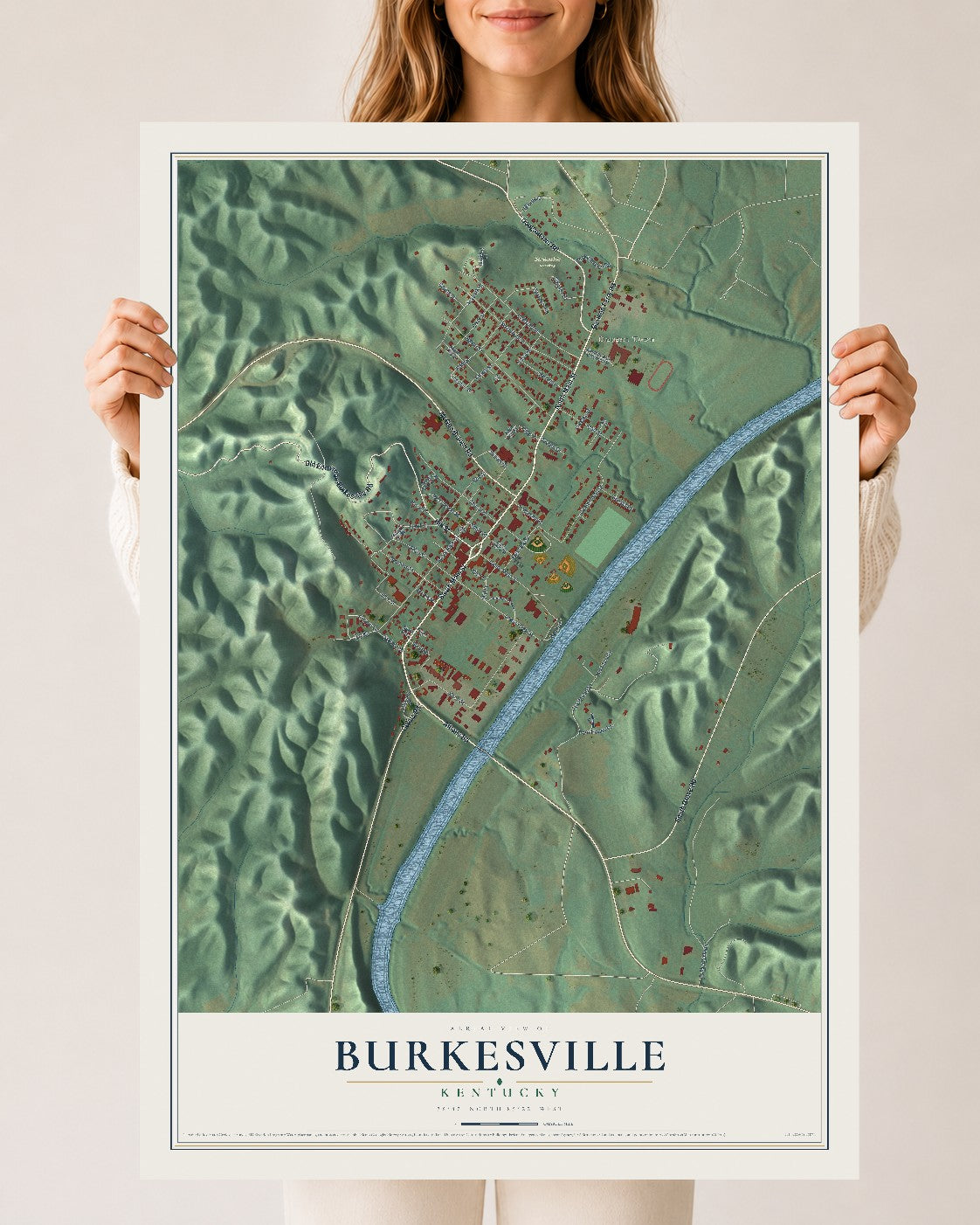 Map of Burkesville, Kentucky, 24 x 36 inch unframed archival matte print