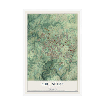 Map of Burlington, Kentucky, 12 x 18 inch print in a white wood frame