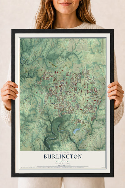 Map of Burlington, Kentucky, 18 x 24 inch print in a black wood frame