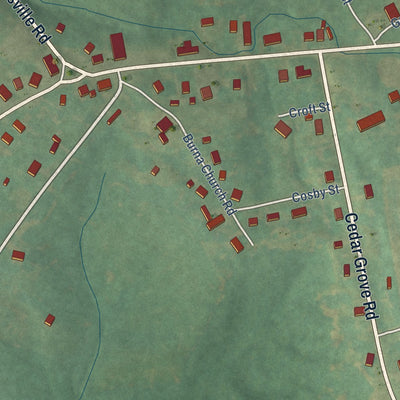 Close-up of the map of Burna, Kentucky print showing street and building detail