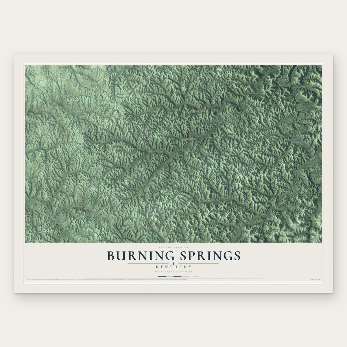 Burning Springs, Kentucky map print, the full design
