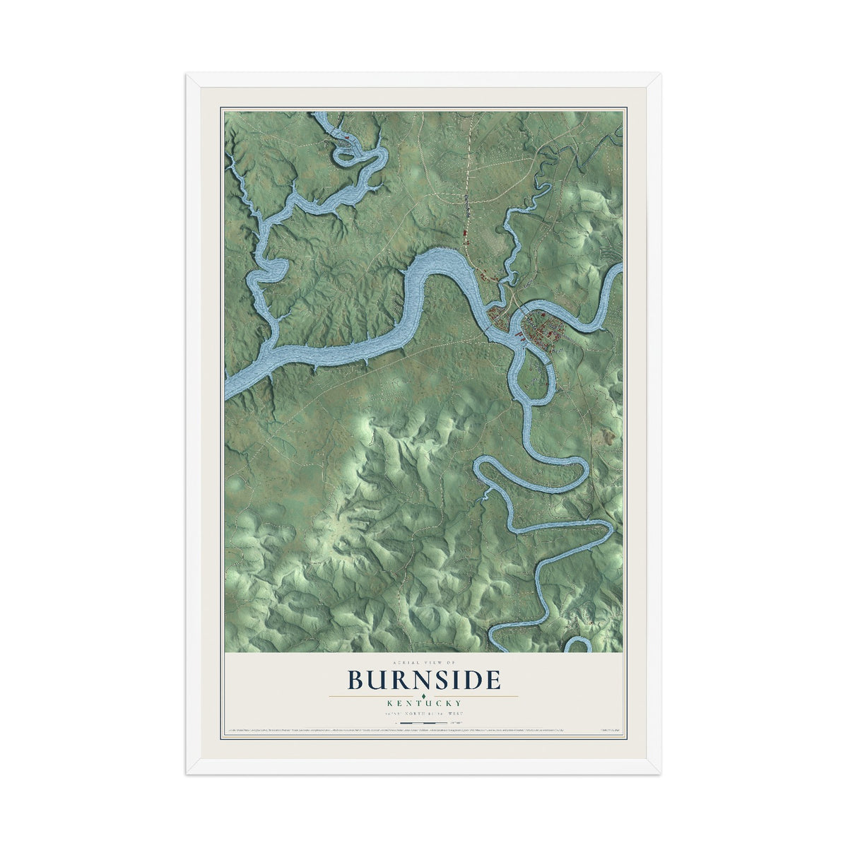 Map of Burnside, Kentucky, 12 x 18 inch print in a white wood frame