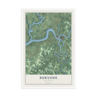 Map of Burnside, Kentucky, 12 x 18 inch print in a white wood frame