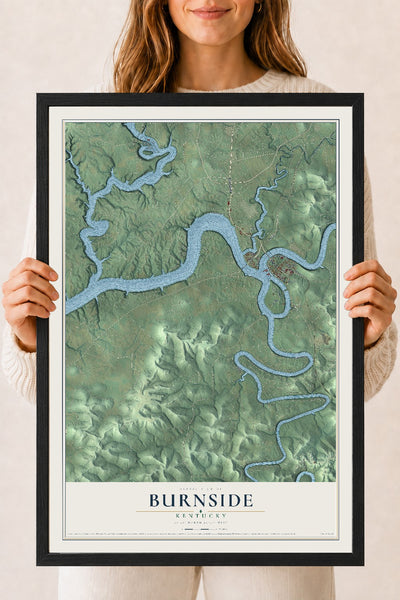 Map of Burnside, Kentucky, 18 x 24 inch print in a black wood frame