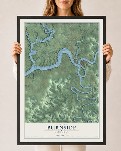 Map of Burnside, Kentucky, 24 x 36 inch print in a black wood frame