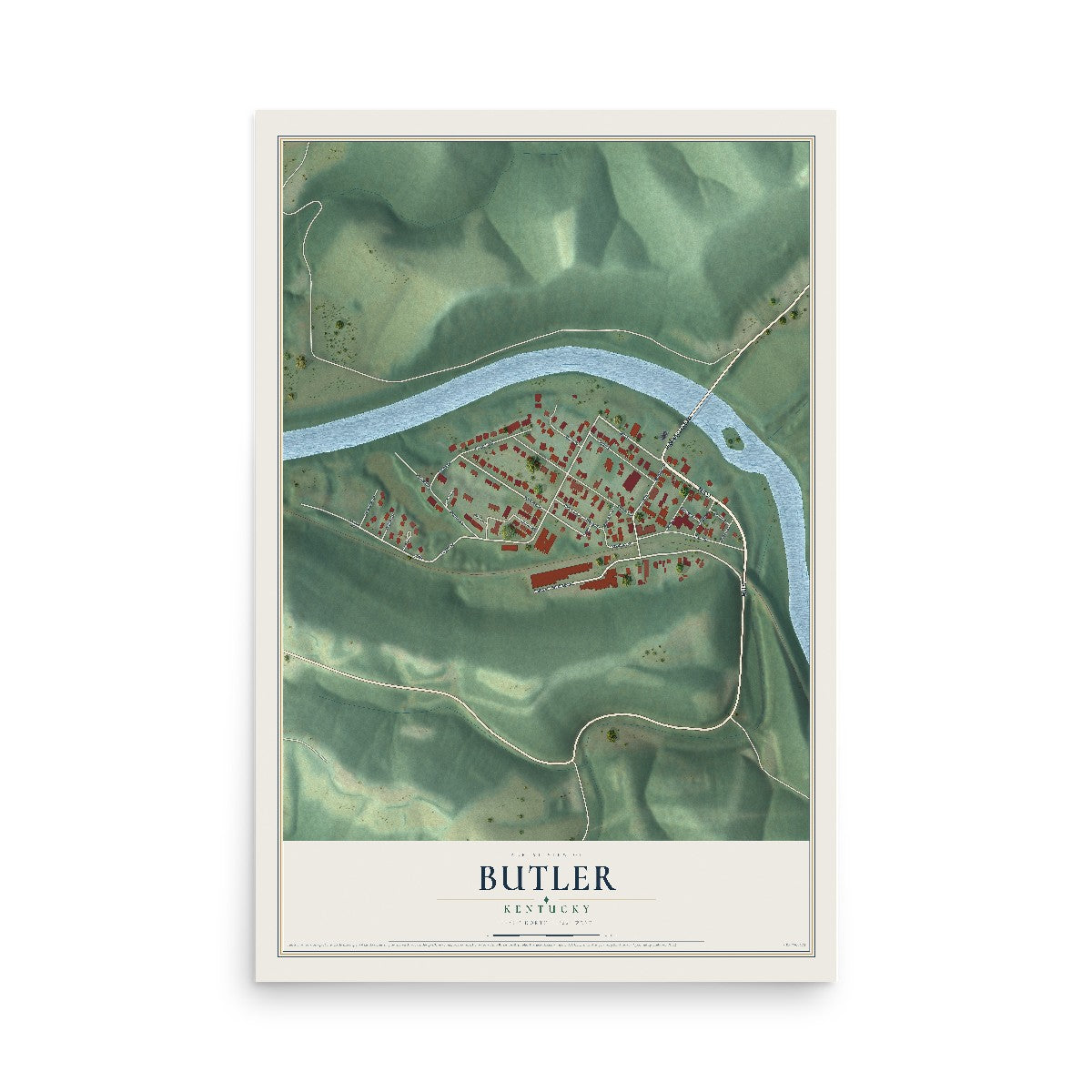 Map of Butler, Kentucky, 12 x 18 inch unframed archival matte print