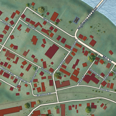 Close-up of the map of Butler, Kentucky print showing street and building detail