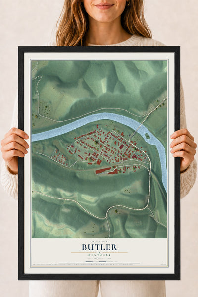 Map of Butler, Kentucky, 18 x 24 inch print in a black wood frame