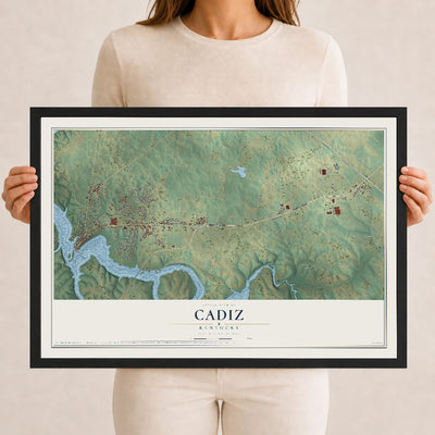 Map of Cadiz, Kentucky, 12 x 18 inch print in a black wood frame